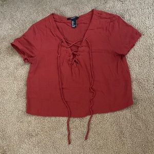 Forever 21 Red Crisscross Tie Loose Crop Top
